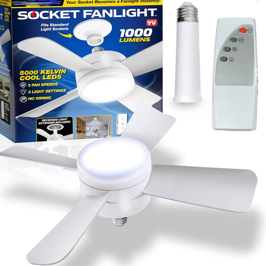Socket Fan Light Original - Cool Light LED β Ceiling Fans with Lights and Remote Control, Replacement for Lightbulb - Bedroom, Kitchen, Living Room,1000 Lumens / 5000 Kelvins Cool LEDs (Remote Battery Not Included) - infinityexculsivestore.com