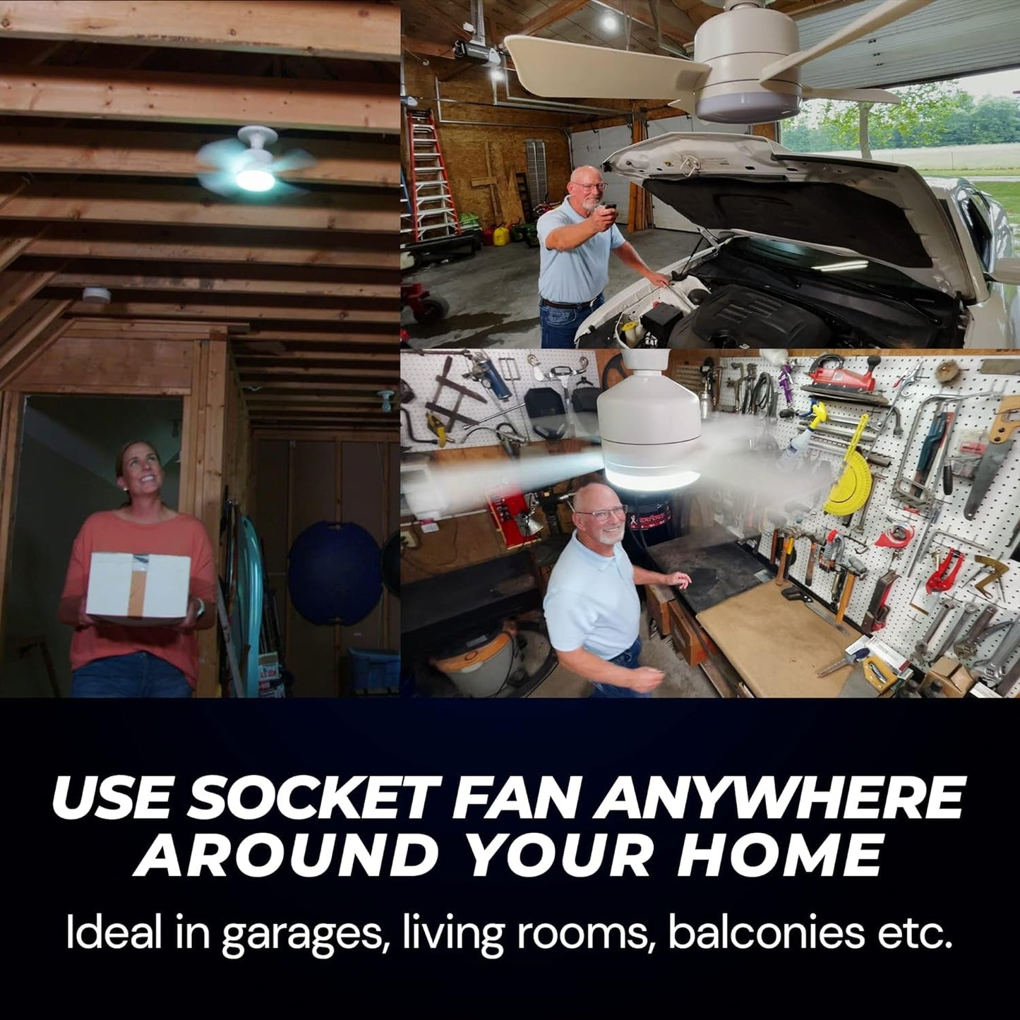 Socket Fan Light Original - Cool Light LED – Ceiling Fans with Lights and Remote Control, Replacement for Lightbulb - Bedroom, Kitchen, Living Room,1000 Lumens / 5000 Kelvins Cool LEDs (Remote Battery Not Included) - infinityexculsivestore.com