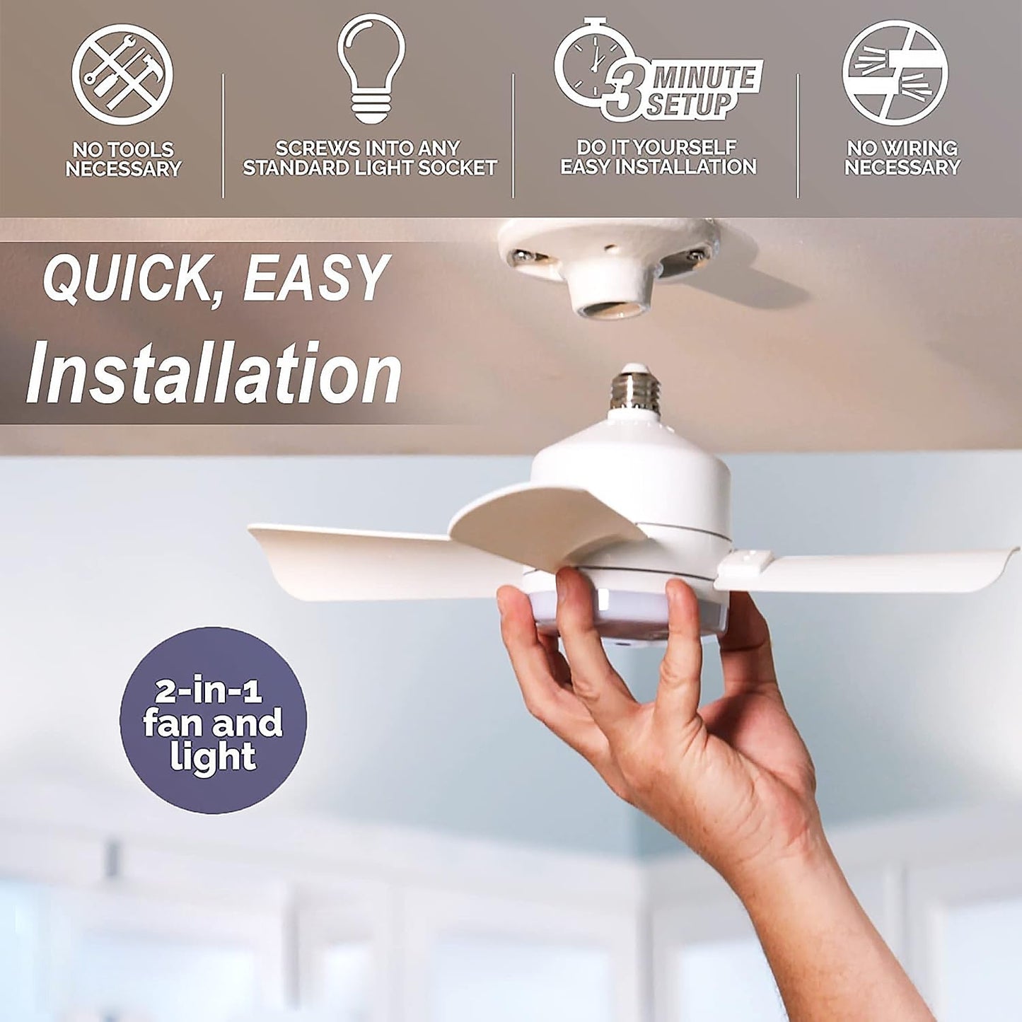 Socket Fan Light Original - Cool Light LED – Ceiling Fans with Lights and Remote Control, Replacement for Lightbulb - Bedroom, Kitchen, Living Room,1000 Lumens / 5000 Kelvins Cool LEDs (Remote Battery Not Included) - infinityexculsivestore.com