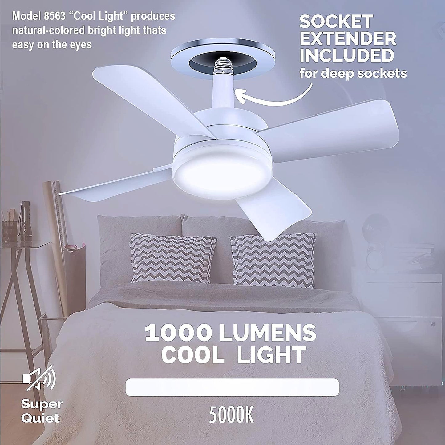 Socket Fan Light Original - Cool Light LED – Ceiling Fans with Lights and Remote Control, Replacement for Lightbulb - Bedroom, Kitchen, Living Room,1000 Lumens / 5000 Kelvins Cool LEDs (Remote Battery Not Included) - infinityexculsivestore.com