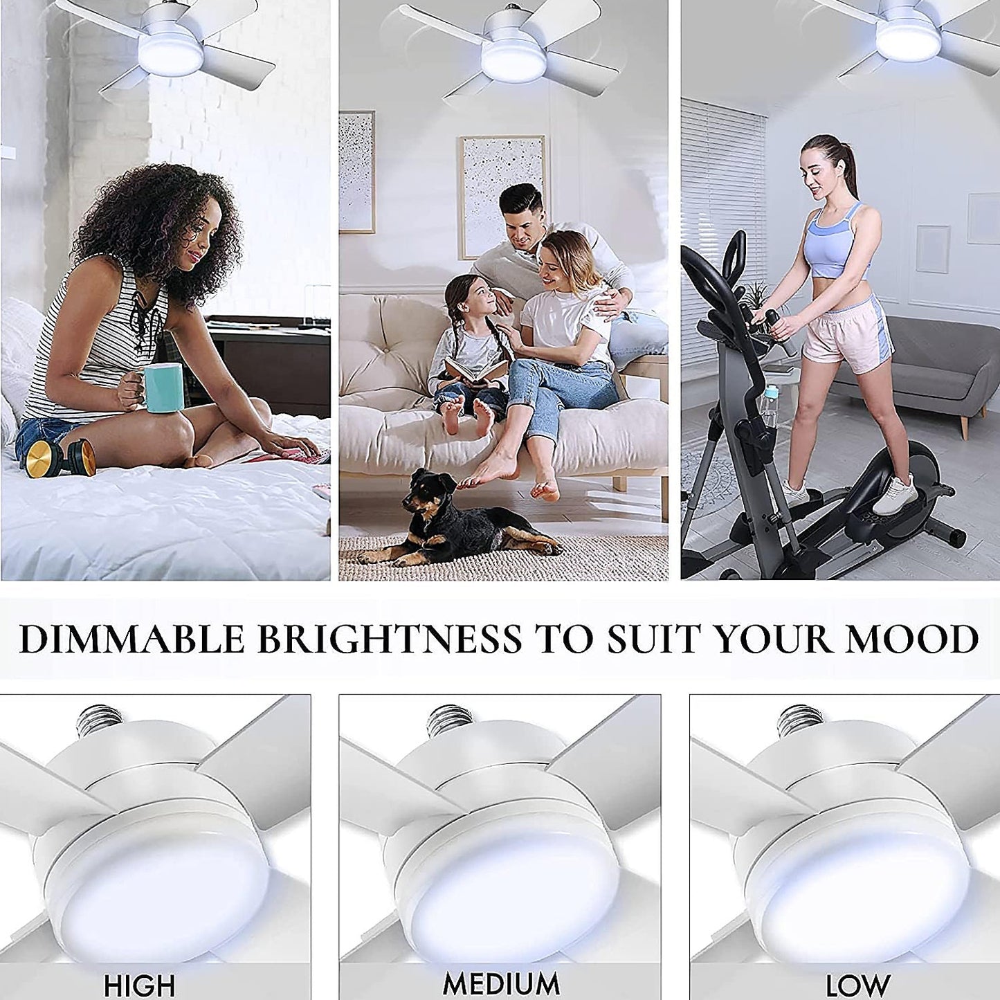 Socket Fan Light Original - Cool Light LED – Ceiling Fans with Lights and Remote Control, Replacement for Lightbulb - Bedroom, Kitchen, Living Room,1000 Lumens / 5000 Kelvins Cool LEDs (Remote Battery Not Included) - infinityexculsivestore.com