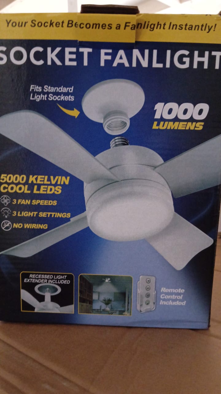 Socket Fan Light Original - Cool Light LED – Ceiling Fans with Lights and Remote Control, Replacement for Lightbulb - Bedroom, Kitchen, Living Room,1000 Lumens / 5000 Kelvins Cool LEDs (Remote Battery Not Included) - infinityexculsivestore.com