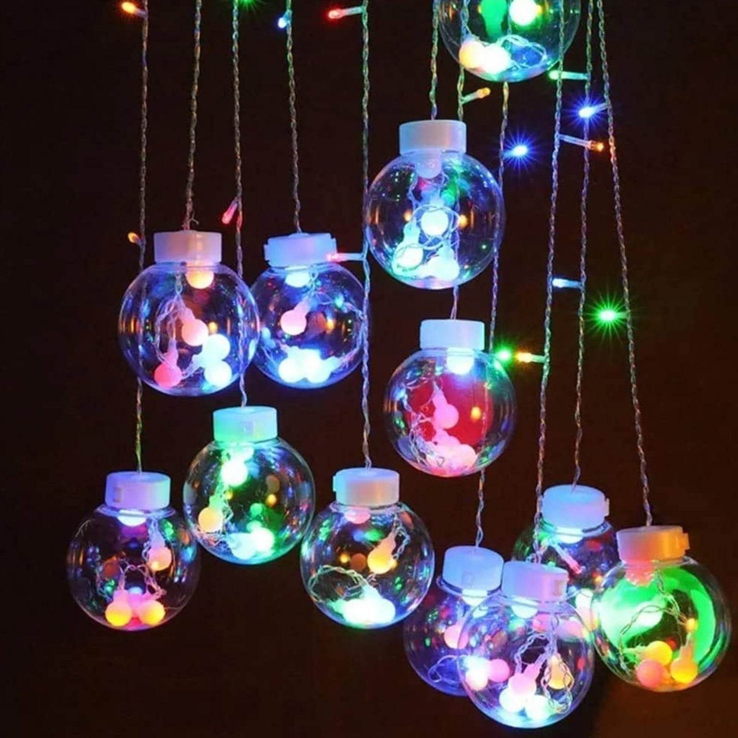 12 Wish Balls Window Curtain String Lights with 8 Flashing Modes Decoration for Home Decoration, Diwali & Wedding LED Christmas Light Indoor and Outdoor Light ,Festival Decoration (Plastic, Multi Color) - infinityexculsivestore.com