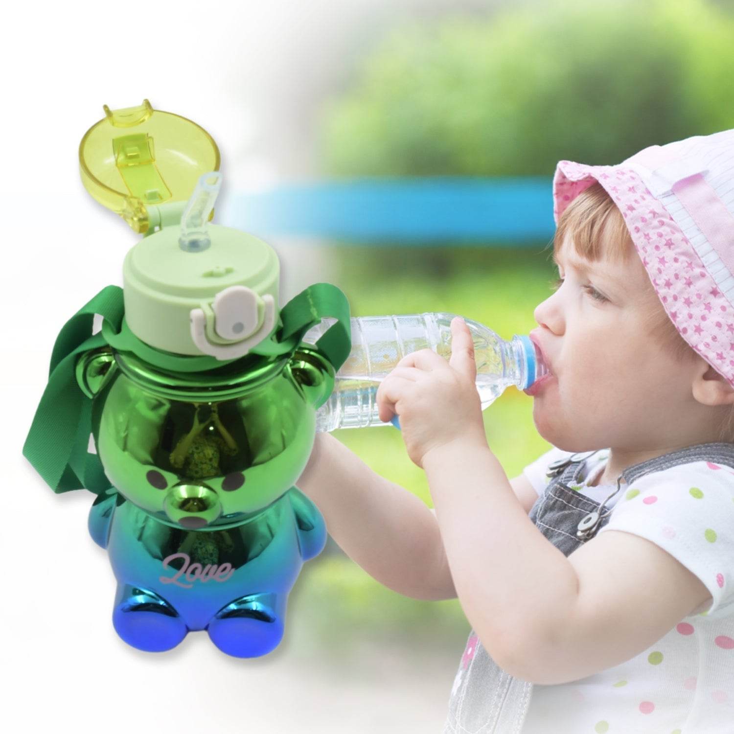 Cute Plastic Water Bottle, with adjustable shoulder strap and stickers, portable drinking cup Water Bottle For Kids | Water Bottle | Return Gift For Kids | Water Bottle With Straw | School Water Bottle (1 Pc) - infinityexculsivestore.com