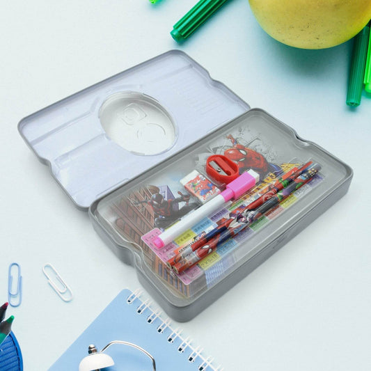Big Cartoon Printed Metal Compass Box, Pencil Case With Sharpner, Eraser, Pencil, Marker & Scale for Kids Stationery Compass Box, Stationery Gift for School Kids Compass, Pencil Box, Birthday Return Gift for Kids (6 Pc Set) - infinityexculsivestore.com