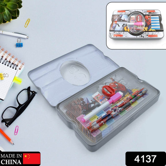 Big Cartoon Printed Metal Compass Box, Pencil Case With Sharpner, Eraser, Pencil, Marker & Scale for Kids Stationery Compass Box, Stationery Gift for School Kids Compass, Pencil Box, Birthday Return Gift for Kids (6 Pc Set) - infinityexculsivestore.com