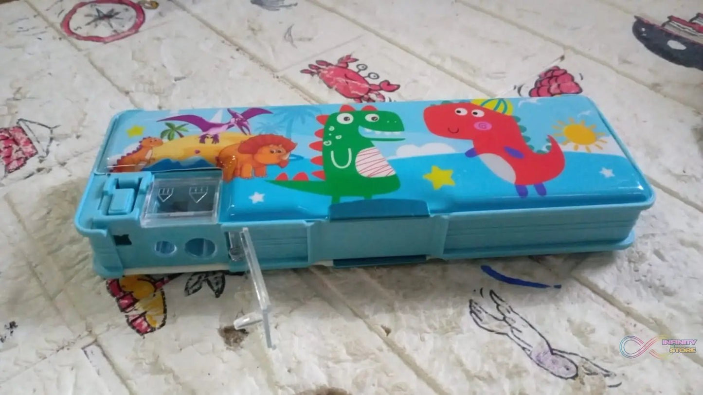 Multipurpose Compass Box, Plastic Double Deck Pencil Case with 2 Compartments, Supplies Utility Box Storage Organizer, Pencil Box for School, Cartoon Printed Pencil Case for Kids, Birthday Gift for Girls & Boys (1 Pc Mix Design) - infinityexculsivestore.com