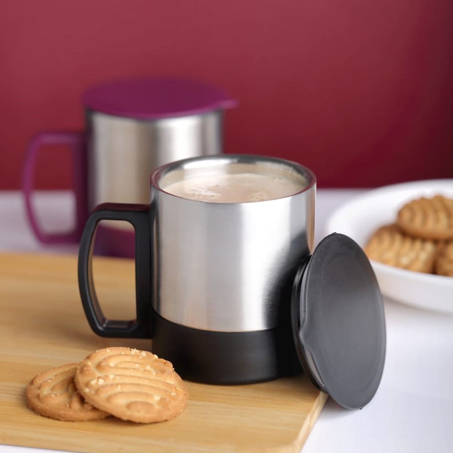 Stainless Steel Coffee/Tea Cup, Stainless Steel Lid Cover Hot Coffee/Tea Mug Hot Insulated Double Wall Stainless Steel, Coffee and Milk Cup with Lid & Handle Easy To Carry - Coffee Cup (1 Pc) - infinityexculsivestore.com