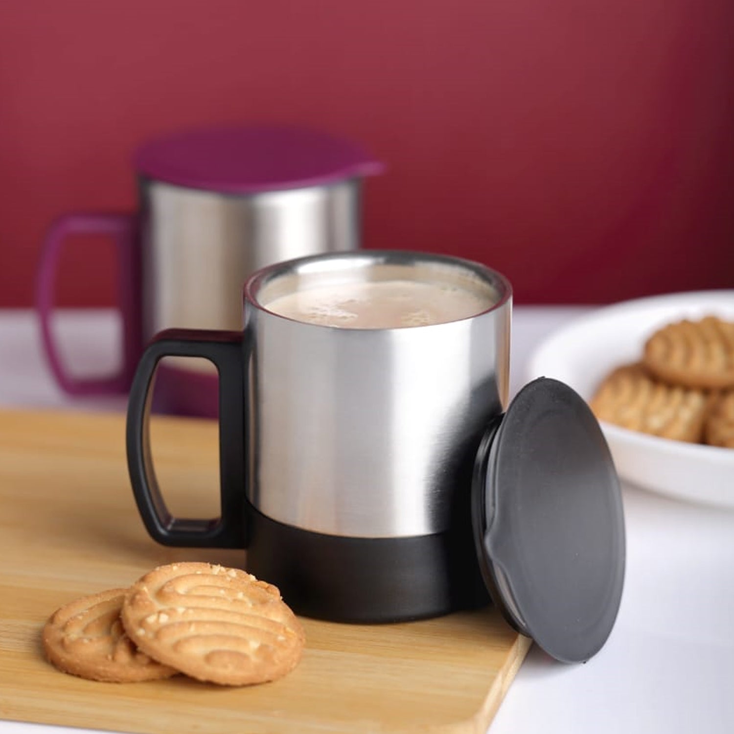 Stainless Steel Coffee/Tea Cup, Stainless Steel Lid Cover Hot Coffee/Tea Mug Hot Insulated Double Wall Stainless Steel, Coffee and Milk Cup with Lid & Handle Easy To Carry - Coffee Cup (1 Pc) - infinityexculsivestore.com