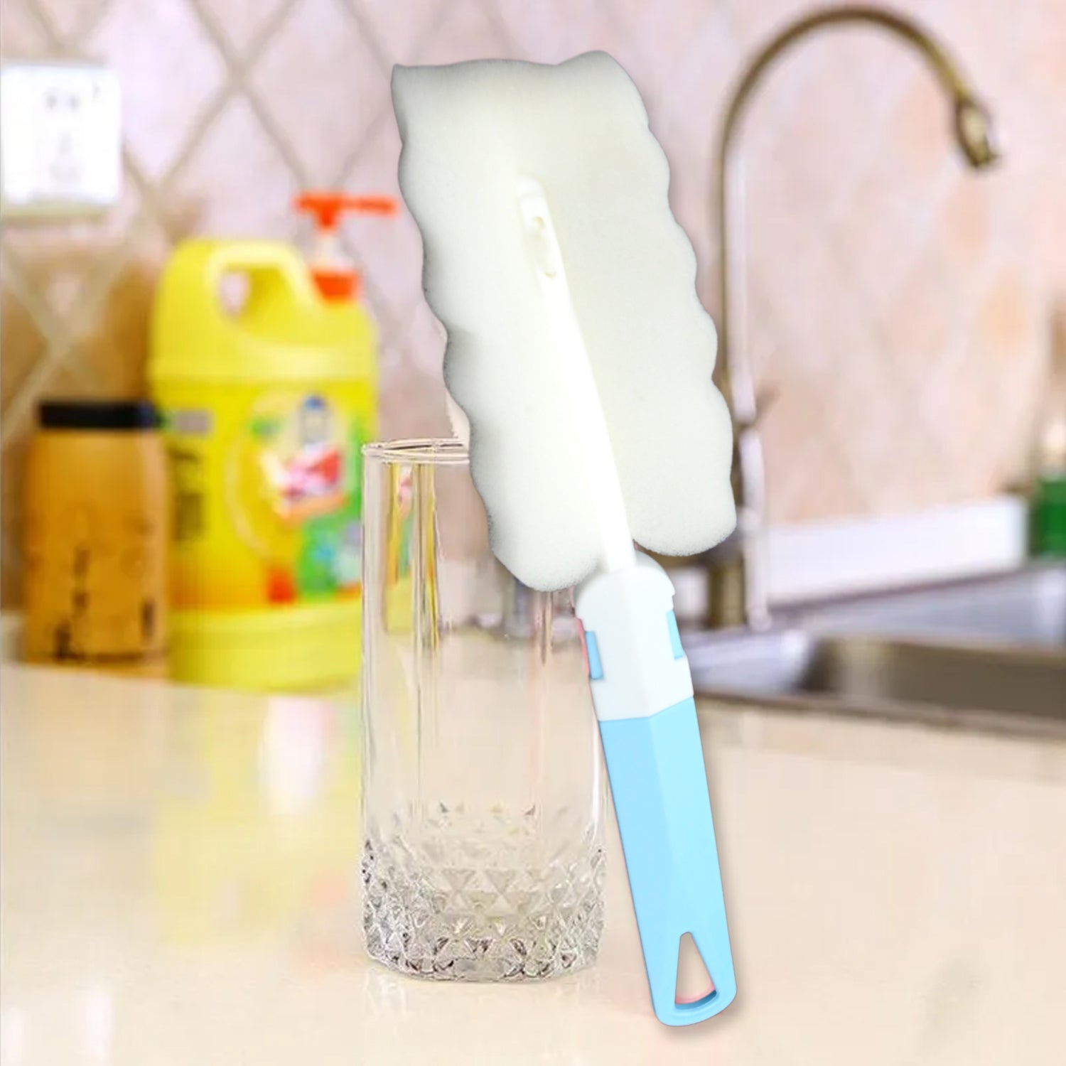 Sponge Cleaning Brush Kitchen Tool Bottle Soft Brush for Dishes| Cleaning Brush Cleaner with Plastic Long Handle, Soft Dish Washing Foam Cleaning Brushes For Cups Mugs Kettles Wine Glasses and Baby Bottles (1 Pc) - infinityexculsivestore.com