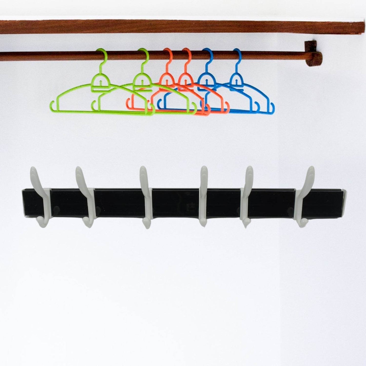 Cloth hanger, Wall Door Hooks Rail for Hanging Clothes for Hanging Hook Rack Rail, Extra Long Coat Hanger Wall Mount for Clothes, Jacket, Hats, 6 Hook With Eco-friendly Liquid Adhesive Glue - infinityexculsivestore.com