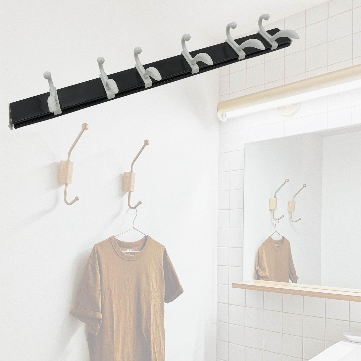 Cloth hanger, Wall Door Hooks Rail for Hanging Clothes for Hanging Hook Rack Rail, Extra Long Coat Hanger Wall Mount for Clothes, Jacket, Hats, 6 Hook With Eco-friendly Liquid Adhesive Glue - infinityexculsivestore.com