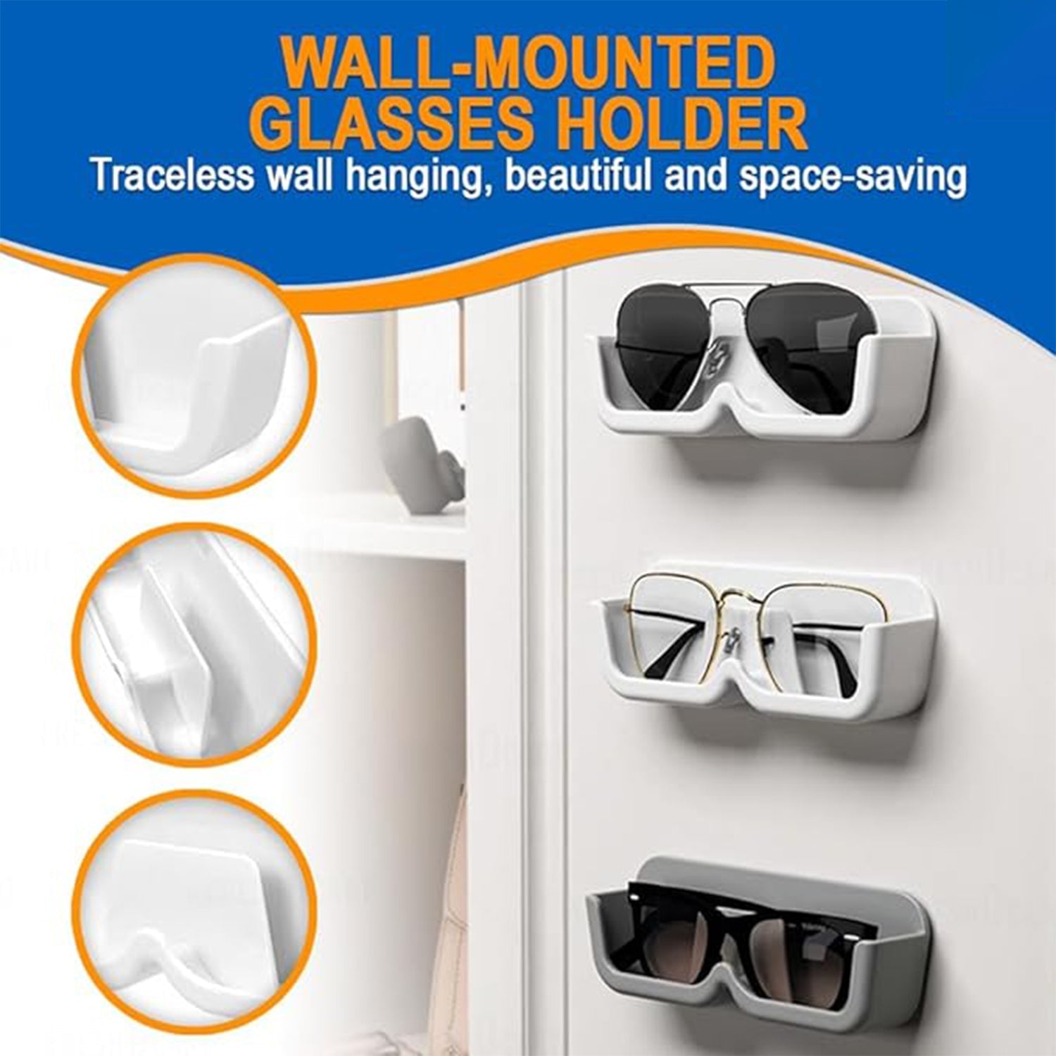 Wall Mount Sunglass Organizer Simple Space Saving Glasses Storage Box Eyewear Stand Holder for Showcase Bedroom Apartment With 2 pc Double Sided Adhesive Sticker (2 Pcs Set) - infinityexculsivestore.com