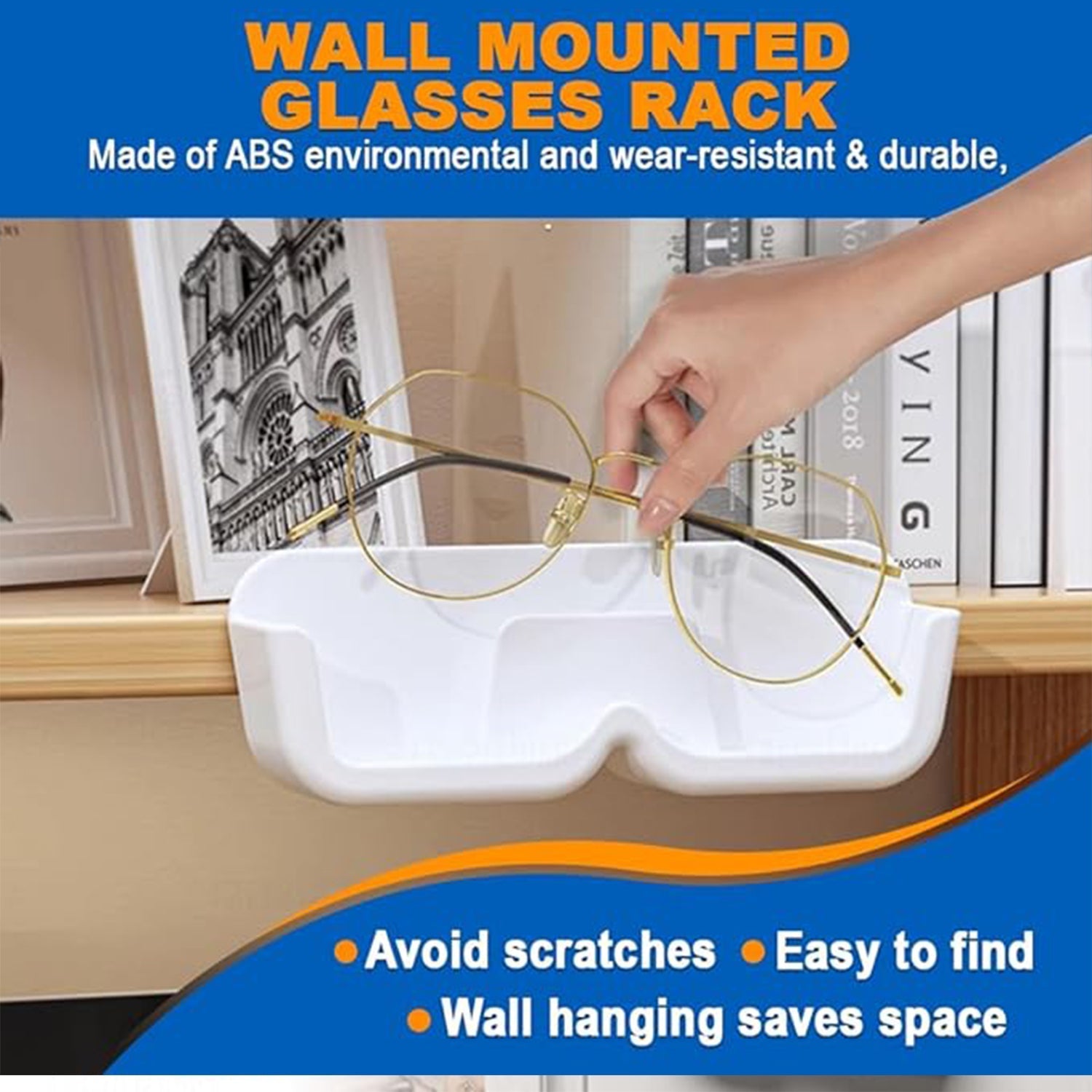 Wall Mount Sunglass Organizer Simple Space Saving Glasses Storage Box Eyewear Stand Holder for Showcase Bedroom Apartment With 2 pc Double Sided Adhesive Sticker (2 Pcs Set) - infinityexculsivestore.com