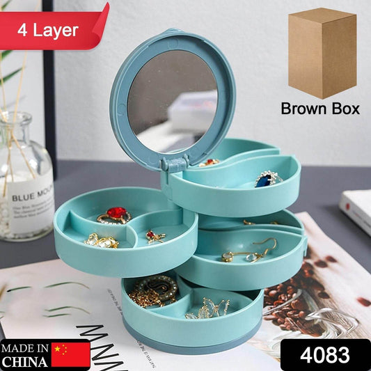 4 Layers Jewellery Box, 360 Degree Rotating Jewelry Box, Jewelry and Earring Organizer Box with Mirror, Accessory Storage Box, Travel Decor Portable Jewelry Case Ornaments Storage Box Necklace Jewelry Organizer Jewelry Organizer Box - infinityexculsivestore.com