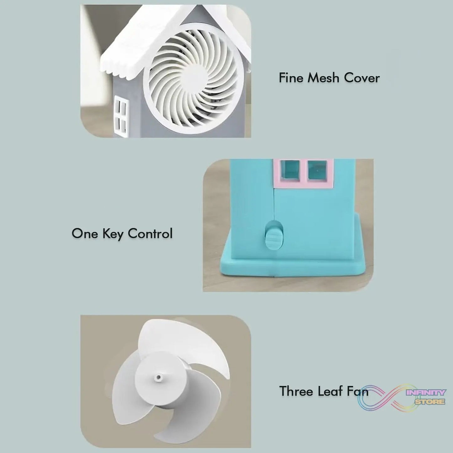 Mini House Fan House Design Rechargeable Portable Personal Desk Fan For Home , Office & Kids Use (Battery Not Include) - infinityexculsivestore.com