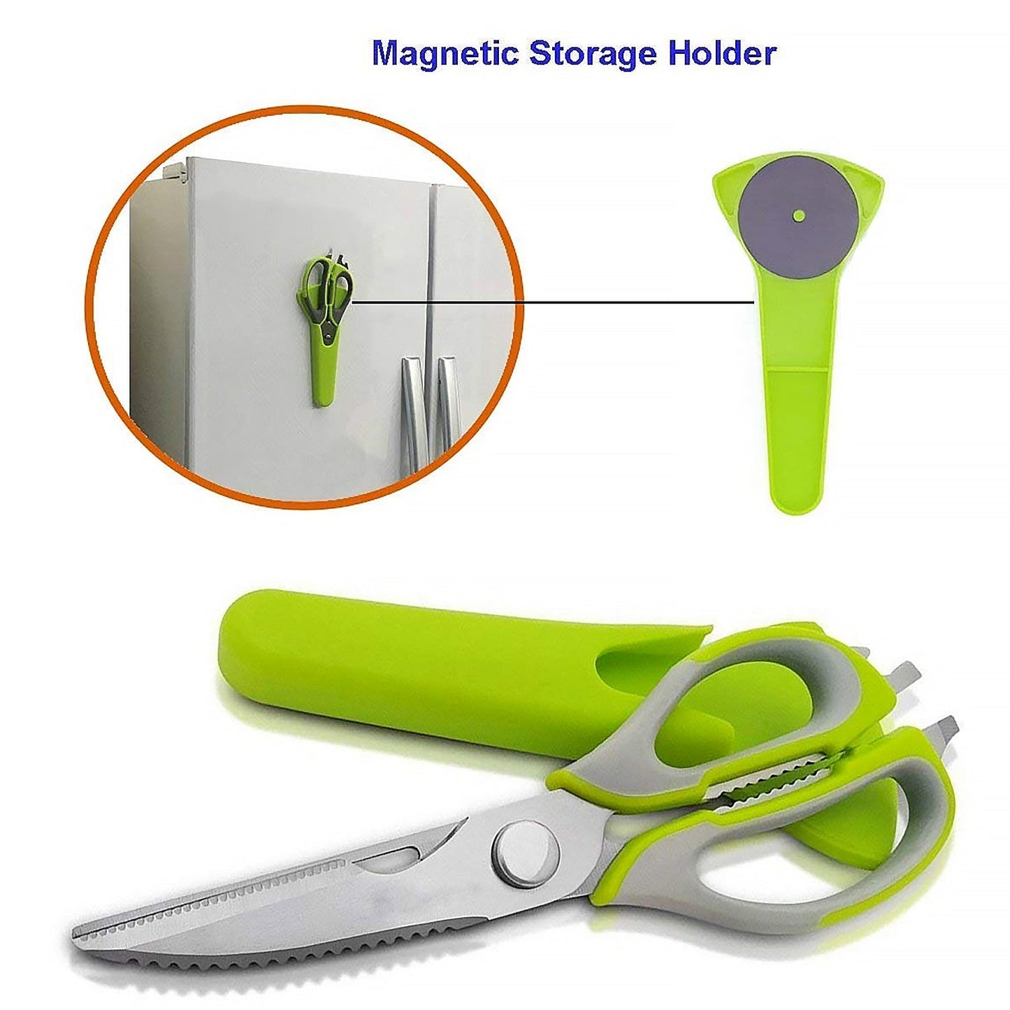 Multi - Purpose Kitchen Shears with Magnetic Holder, Stainless Steel, Red Multifunction Heavy Duty and Kitchen Scissors - infinityexculsivestore.com