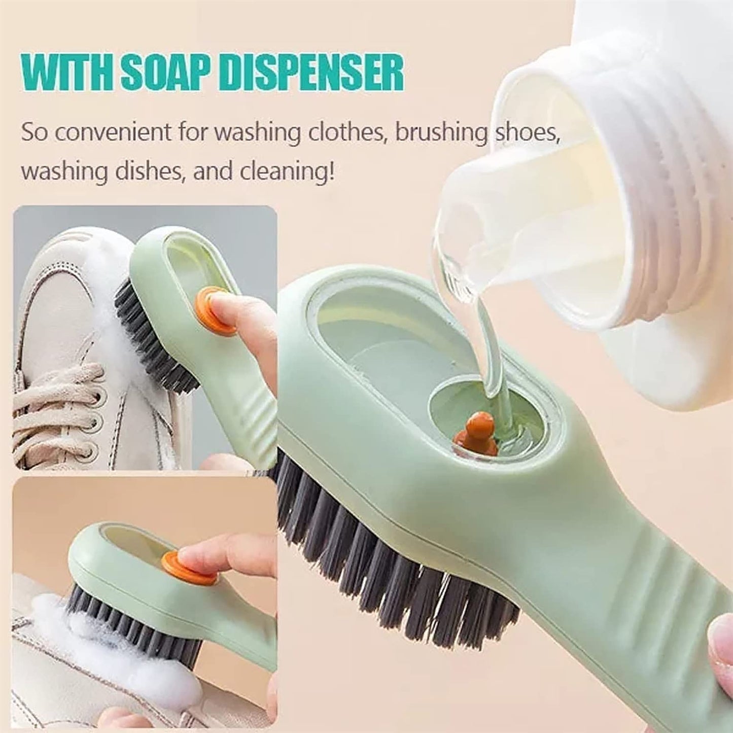 Multifunctional Scrubbing Brush with Liquid / Soap Dispenser, Cleaning Brush with Liquid / Soap Dispenser, Shoe Brush for Cleaning, Cloth Cleaning Brush with Handle Liquid Shoe Brush For Shoe Clothes (1 Pc) - infinityexculsivestore.com