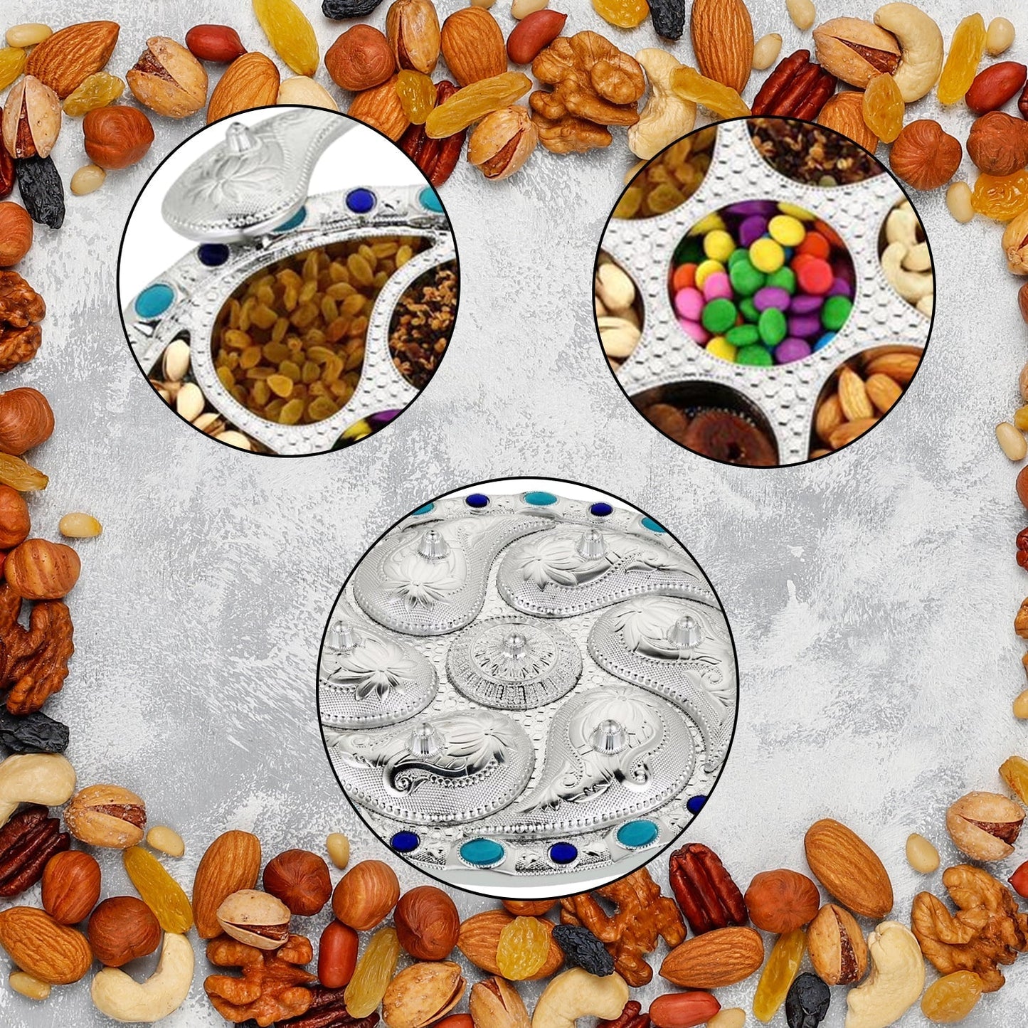 Multipurpose 7 Compartment Dry Fruit Serving Rotating Tray ,Chocolate, Snacks Storage Box, Masala Box - infinityexculsivestore.com