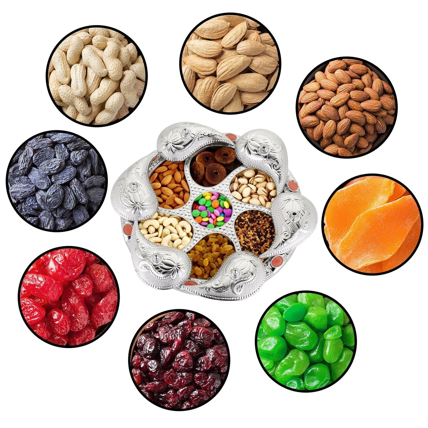 Multipurpose 7 Compartment Dry Fruit Serving Rotating Tray ,Chocolate, Snacks Storage Box, Masala Box - infinityexculsivestore.com