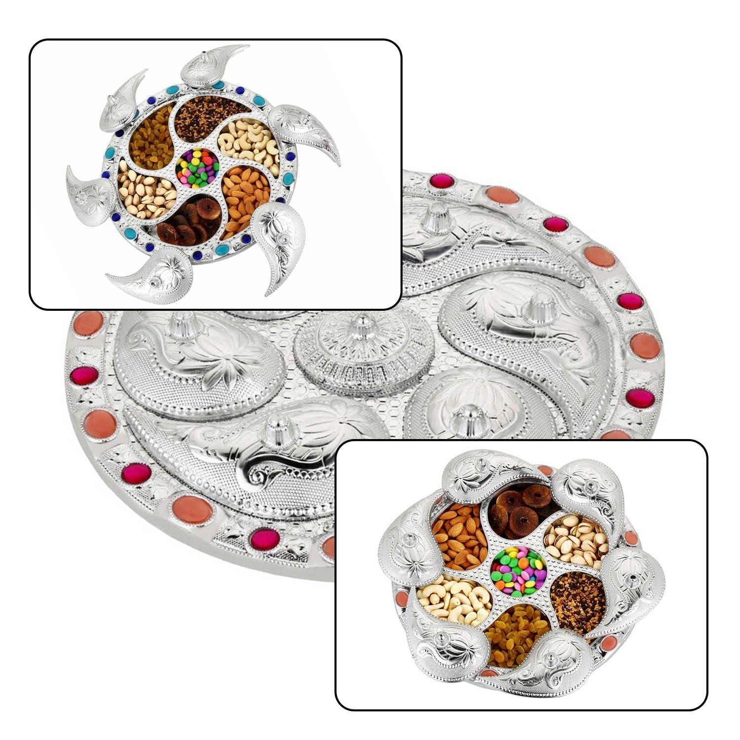 Multipurpose 7 Compartment Dry Fruit Serving Rotating Tray ,Chocolate, Snacks Storage Box, Masala Box - infinityexculsivestore.com
