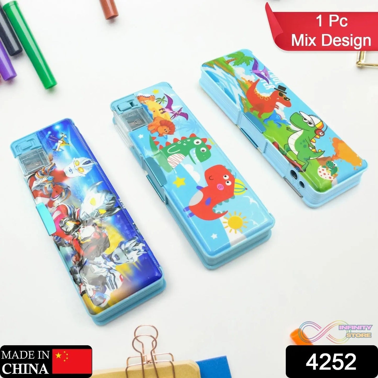 Multipurpose Compass Box, Plastic Double Deck Pencil Case with 2 Compartments, Supplies Utility Box Storage Organizer, Pencil Box for School, Cartoon Printed Pencil Case for Kids, Birthday Gift for Girls & Boys (1 Pc Mix Design) - infinityexculsivestore.com