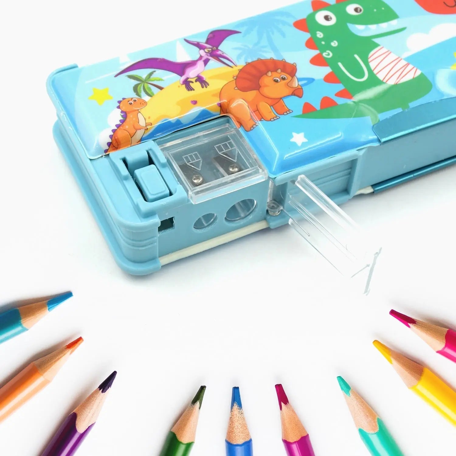 Multipurpose Compass Box, Plastic Double Deck Pencil Case with 2 Compartments, Supplies Utility Box Storage Organizer, Pencil Box for School, Cartoon Printed Pencil Case for Kids, Birthday Gift for Girls & Boys (1 Pc Mix Design) - infinityexculsivestore.com