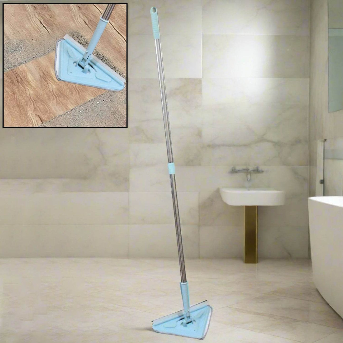 2 In 1 Extendable Triangle Mop Retractable Cleaning Mop Brush & Viper, 360 Degree Rotating Floors Wall Cleaning Mop Dust Mop with Telescopic Handle and Reusable Mop Heads (1 Pc) - infinityexculsivestore.com