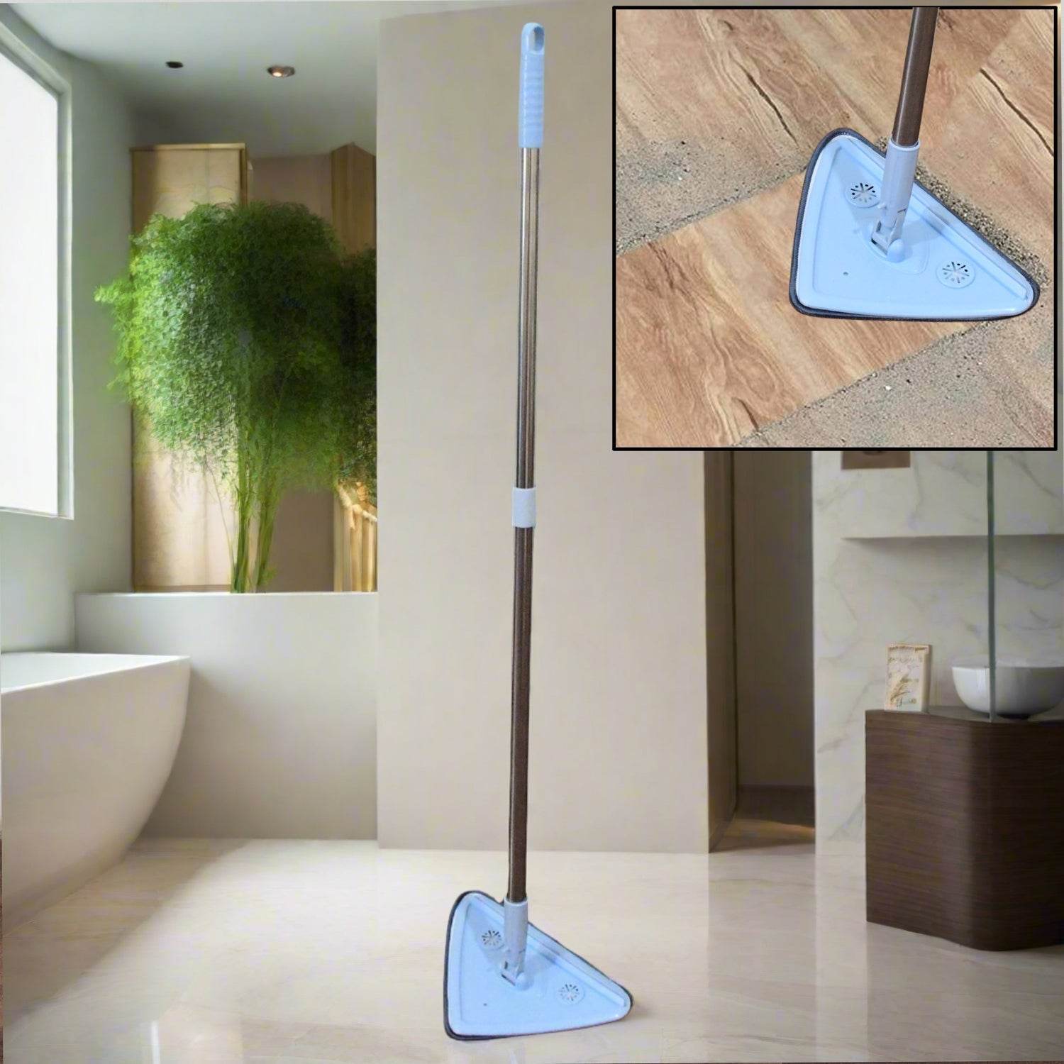 2 In 1 Extendable Triangle Mop Retractable Cleaning Mop Brush & Viper, 360 Degree Rotating Floors Wall Cleaning Mop Dust Mop with Telescopic Handle and Reusable Mop Heads (1 Pc) - infinityexculsivestore.com