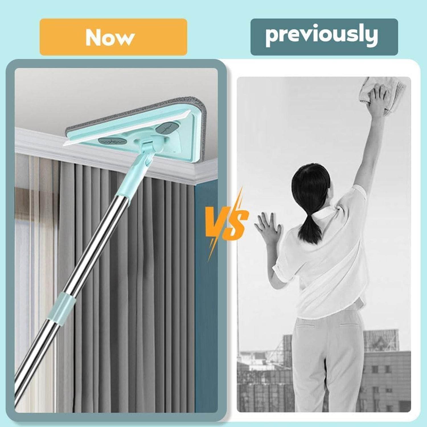 2 In 1 Extendable Triangle Mop Retractable Cleaning Mop Brush & Viper, 360 Degree Rotating Floors Wall Cleaning Mop Dust Mop with Telescopic Handle and Reusable Mop Heads (1 Pc) - infinityexculsivestore.com
