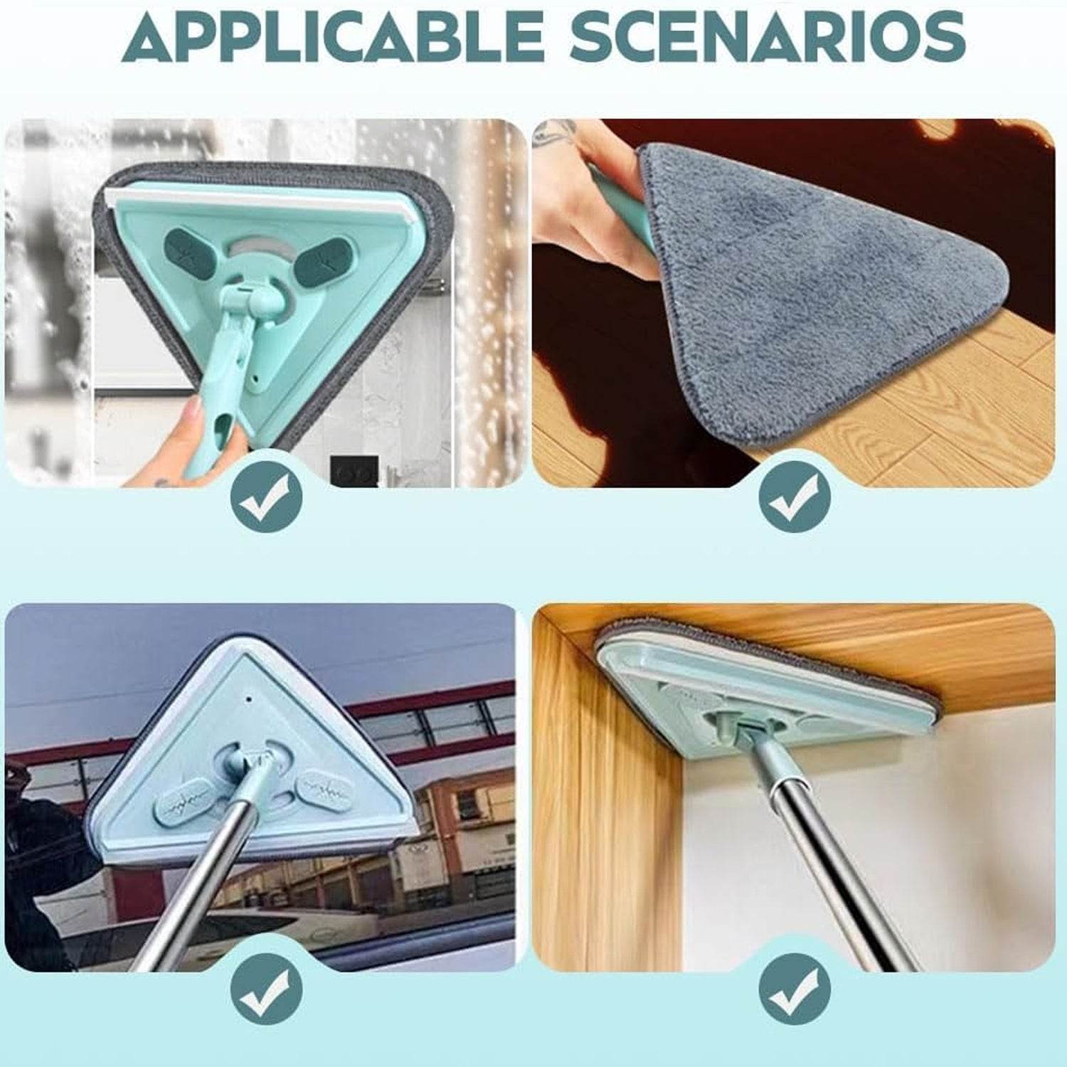 2 In 1 Extendable Triangle Mop Retractable Cleaning Mop Brush & Viper, 360 Degree Rotating Floors Wall Cleaning Mop Dust Mop with Telescopic Handle and Reusable Mop Heads (1 Pc) - infinityexculsivestore.com