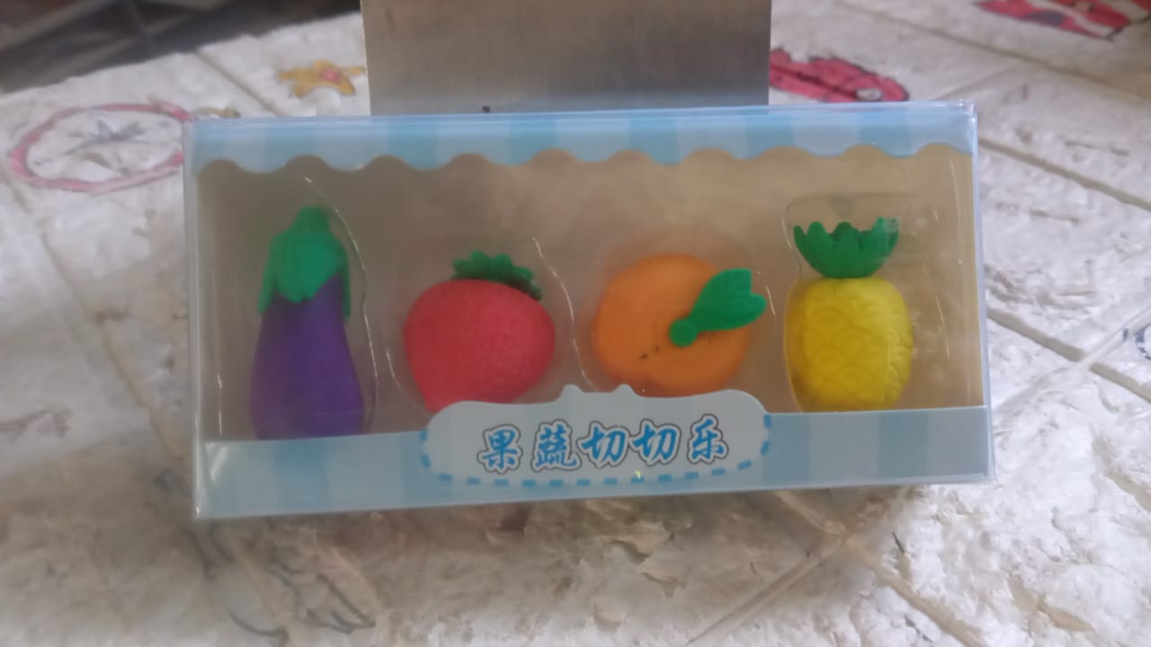 Mini Cute Vegetables and Fruits Erasers or Pencil Rubbers for Kids, 1 Set Fancy & Stylish Colorful Erasers for Children, Eraser Set for Return Gift, Birthday Party, School Prize, 3D Erasers (4 pc Set) - infinityexculsivestore.com