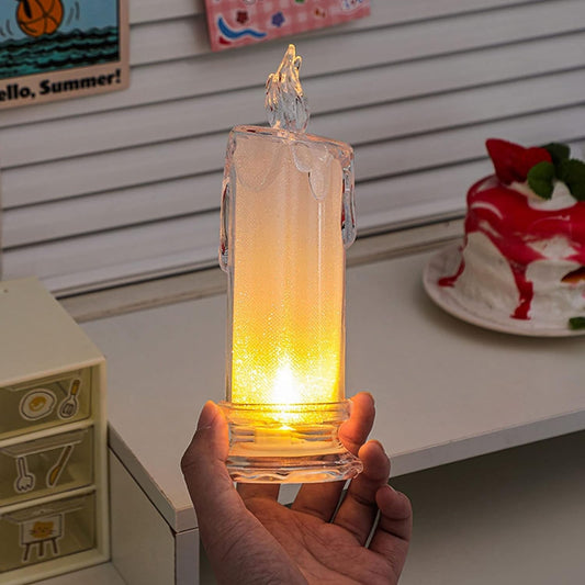 White LED Flameless Candles Battery Operated Pillar Candles Flickering Realistic Decorative Lamp Votive Transparent Flameless Ornament Tea Party Decorations for Hotel, Scene,Home Decor, Restaurant, Diwali Decoration Candle Crystal Lamp (1 Pc) - infinityexculsivestore.com