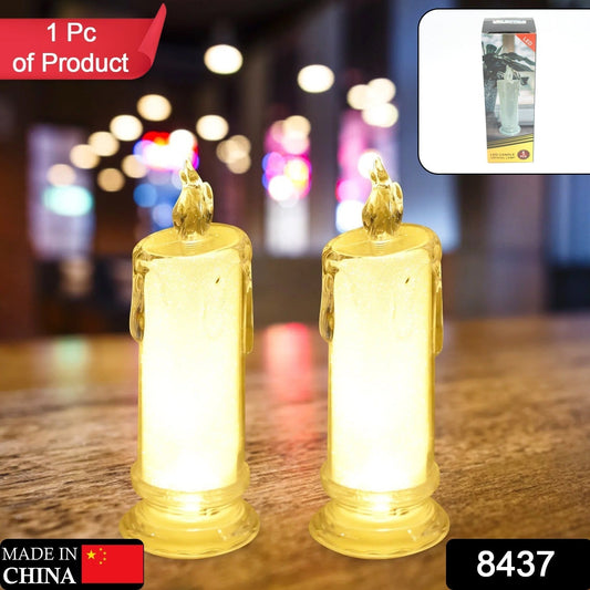 White LED Flameless Candles Battery Operated Pillar Candles Flickering Realistic Decorative Lamp Votive Transparent Flameless Ornament Tea Party Decorations for Hotel, Scene,Home Decor, Restaurant, Diwali Decoration Candle Crystal Lamp (1 Pc) - infinityexculsivestore.com