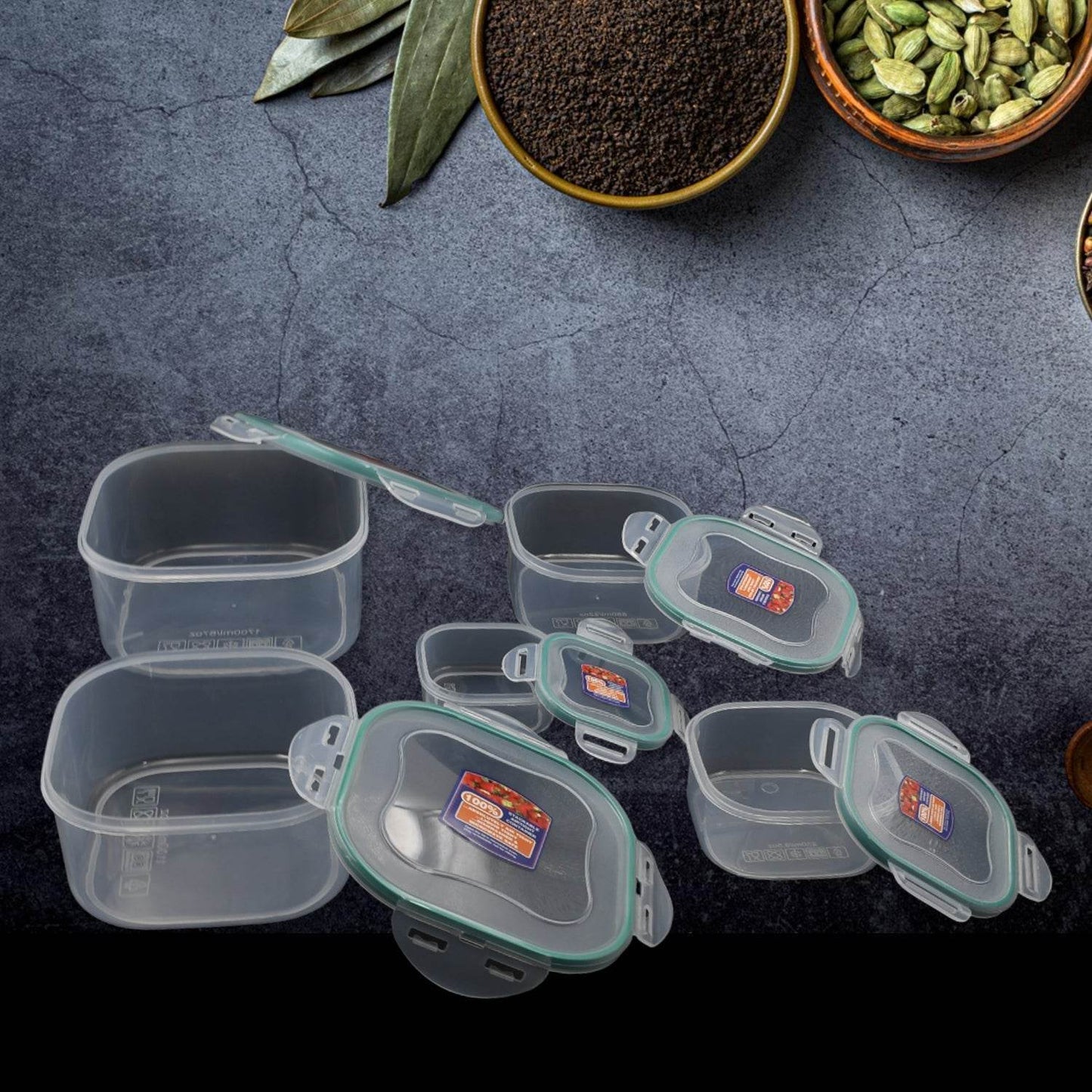 Kitchen Containers Set, Fridge Storage Boxes, Plastic Containers for Kitchen Organizer, Kitchen Accessories Items for Storage Organizer, Snap-Seal (lunch box/storage organizer) (5 Ps Set) - infinityexculsivestore.com
