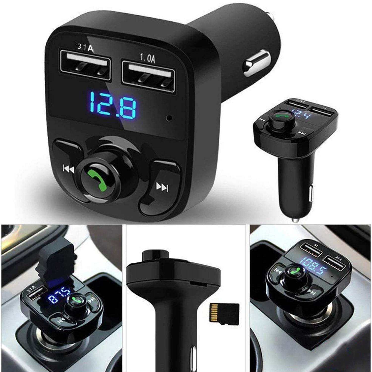 CAR-X8 Bluetooth FM Transmitter Kit for Hands-Free Call Receiver / Music Player / Call Receiver / Fast Mobile Charger Ports for All Smartphones with 3.1A Quick Charge Dual USB Car Charger - infinityexculsivestore.com