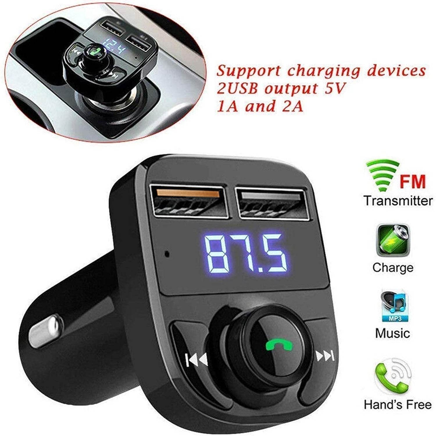 CAR-X8 Bluetooth FM Transmitter Kit for Hands-Free Call Receiver / Music Player / Call Receiver / Fast Mobile Charger Ports for All Smartphones with 3.1A Quick Charge Dual USB Car Charger - infinityexculsivestore.com
