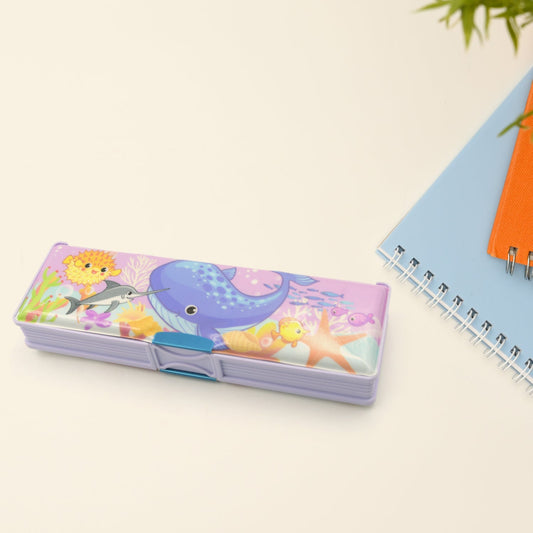 Multipurpose Compass Box, Plastic Double Deck Pencil Case with 2 Compartments, Supplies Utility Box Storage Organizer, Pencil Box for School, Cartoon Printed Pencil Case for Kids, Birthday Gift for Girls & Boys - infinityexculsivestore.com