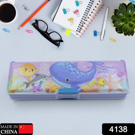 Multipurpose Compass Box, Plastic Double Deck Pencil Case with 2 Compartments, Supplies Utility Box Storage Organizer, Pencil Box for School, Cartoon Printed Pencil Case for Kids, Birthday Gift for Girls & Boys - infinityexculsivestore.com