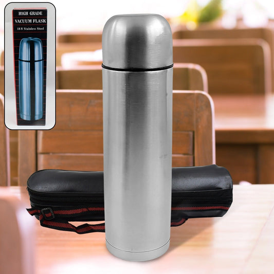 Vacuum Flask With Cover, 18/8 Stainless Steel | Hot and Cold Water Bottle with Push - Down Lid | Double Walled Stainless Steel Bottle for Travel, Home, Office, School, Picnic ( Approx 500 ML / With Cover) - infinityexculsivestore.com