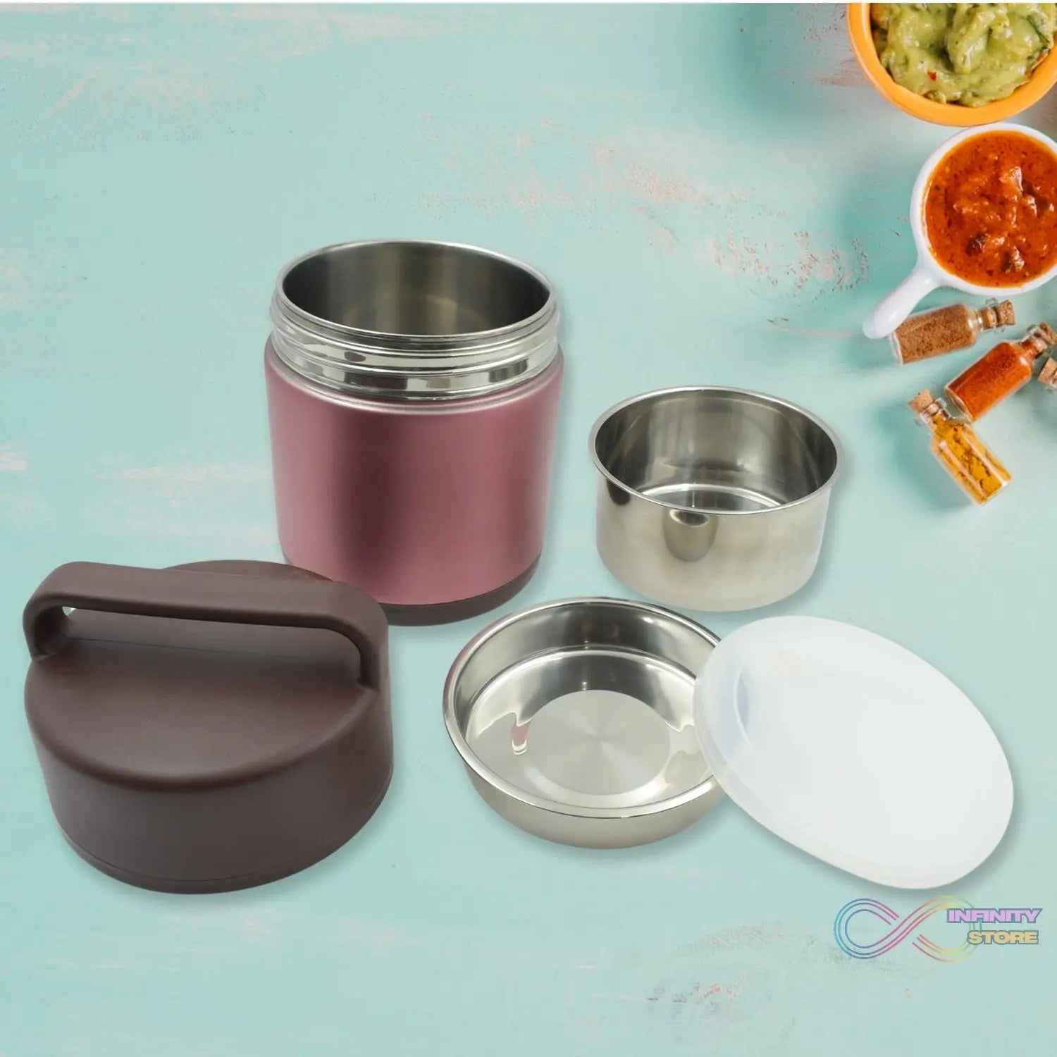 Vacuum insulated lunch box, 304 stainless steel, used for lunch storage, double - layer travel hiking picnic food jar, with folding spoon and handle BPA Free Thermos Lunch Box for Kids Adults (1600 ML) - infinityexculsivestore.com