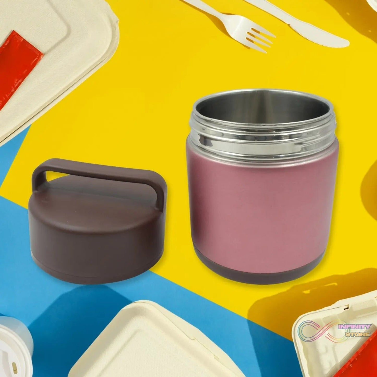 Vacuum insulated lunch box, 304 stainless steel, used for lunch storage, double - layer travel hiking picnic food jar, with folding spoon and handle BPA Free Thermos Lunch Box for Kids Adults (1600 ML) - infinityexculsivestore.com