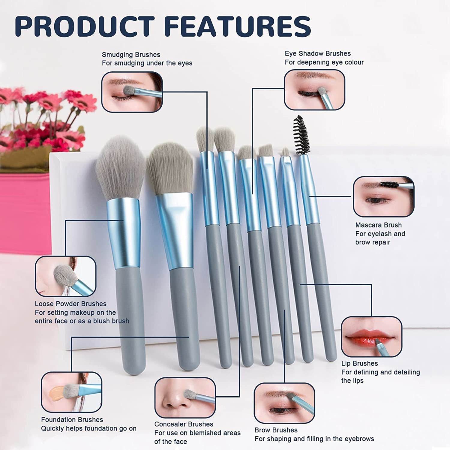 8 PCS Mini Makeup Brush Set with Case, Portable Foundation Brush Kit Travel, Premium Synthetic Bristles Cosmetic Brush Set for Powder Blending Blush Eyeshadow Lipstick (Mix Color 8 Pcs Set) - infinityexculsivestore.com