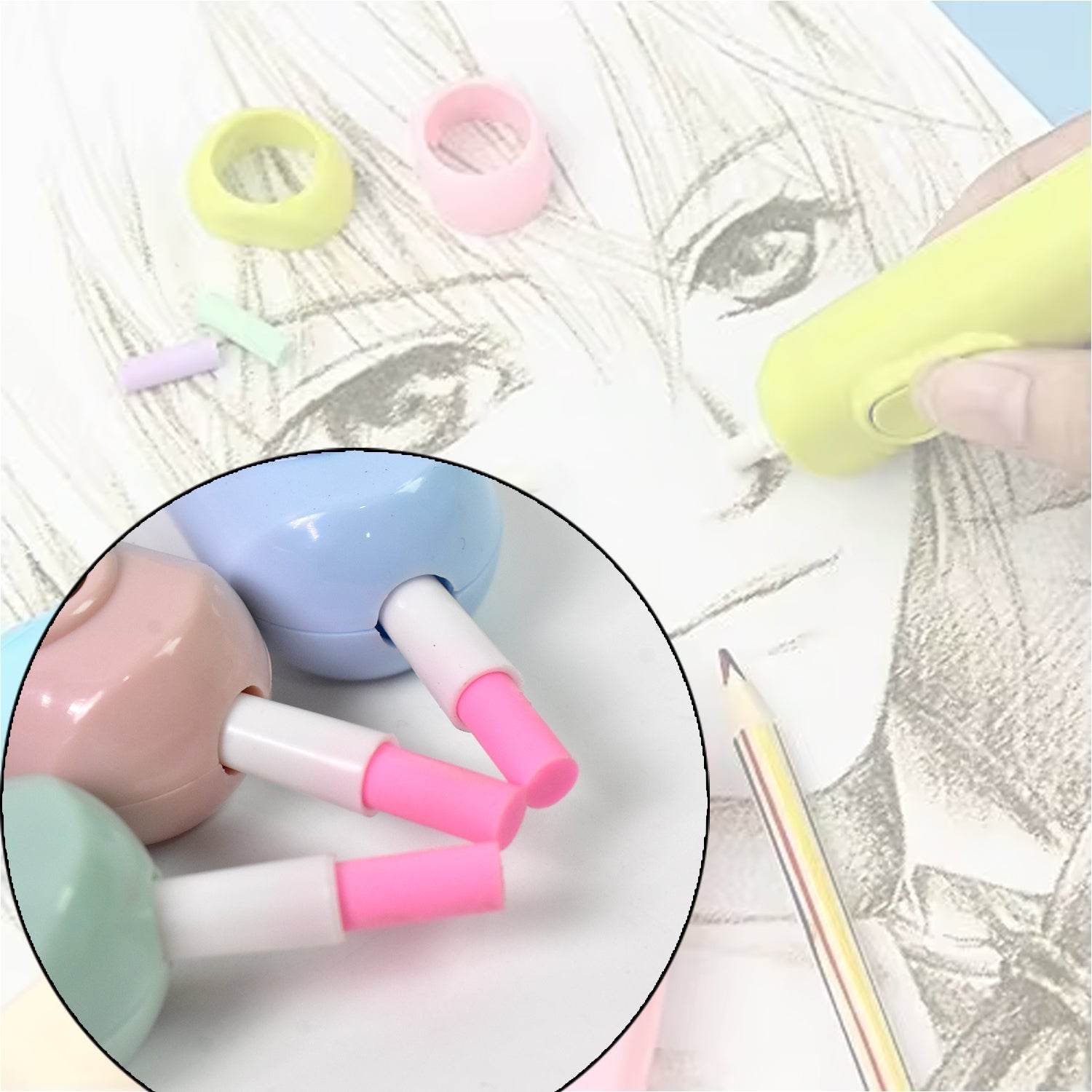 Electric Eraser Kit Automatic Pencil Eraser Battery Operated with 10 Eraser Refills Suitable for use with Graphite Pencils Drawing Painting Sketching Drafting Supplies Stationery Child Gifts (Battery Not Included / Mix Design) - infinityexculsivestore.com