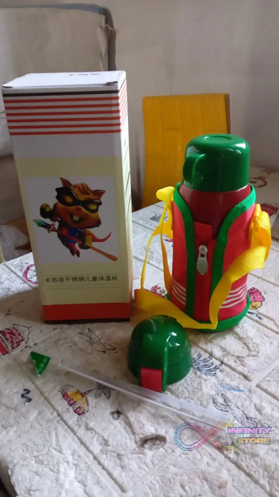 Premium Stainless Steel Insulated Sipper Bottle Print Water FlaskCartoon Vacuum Hot Cold For Kids / Travelling Water Bottle for Kids with Pop up Straw, Double Wall Thermos with Straw & Bottle Zippe Cover For office/Gym/School (550 ML) - infinityexculsivestore.com