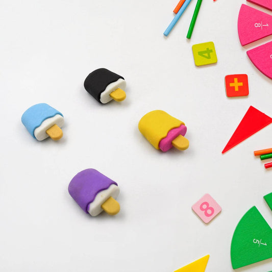 Cone / Donut / Lolipop / Ice cream / Eraser for Girls & Boys / Eraser for School B'Day Return Gift Party Doughnut Lollipop Ice Cream Theme Shape Erasers Set for Kids Educational Stationary kit, School Supplies (1 Set 4 Pc) - infinityexculsivestore.com