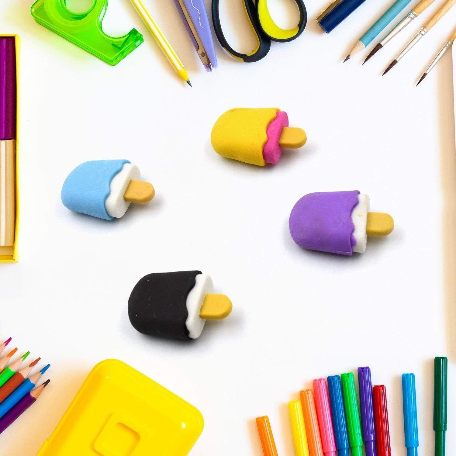Cone / Donut / Lolipop / Ice cream / Eraser for Girls & Boys / Eraser for School B'Day Return Gift Party Doughnut Lollipop Ice Cream Theme Shape Erasers Set for Kids Educational Stationary kit, School Supplies (1 Set 4 Pc) - infinityexculsivestore.com