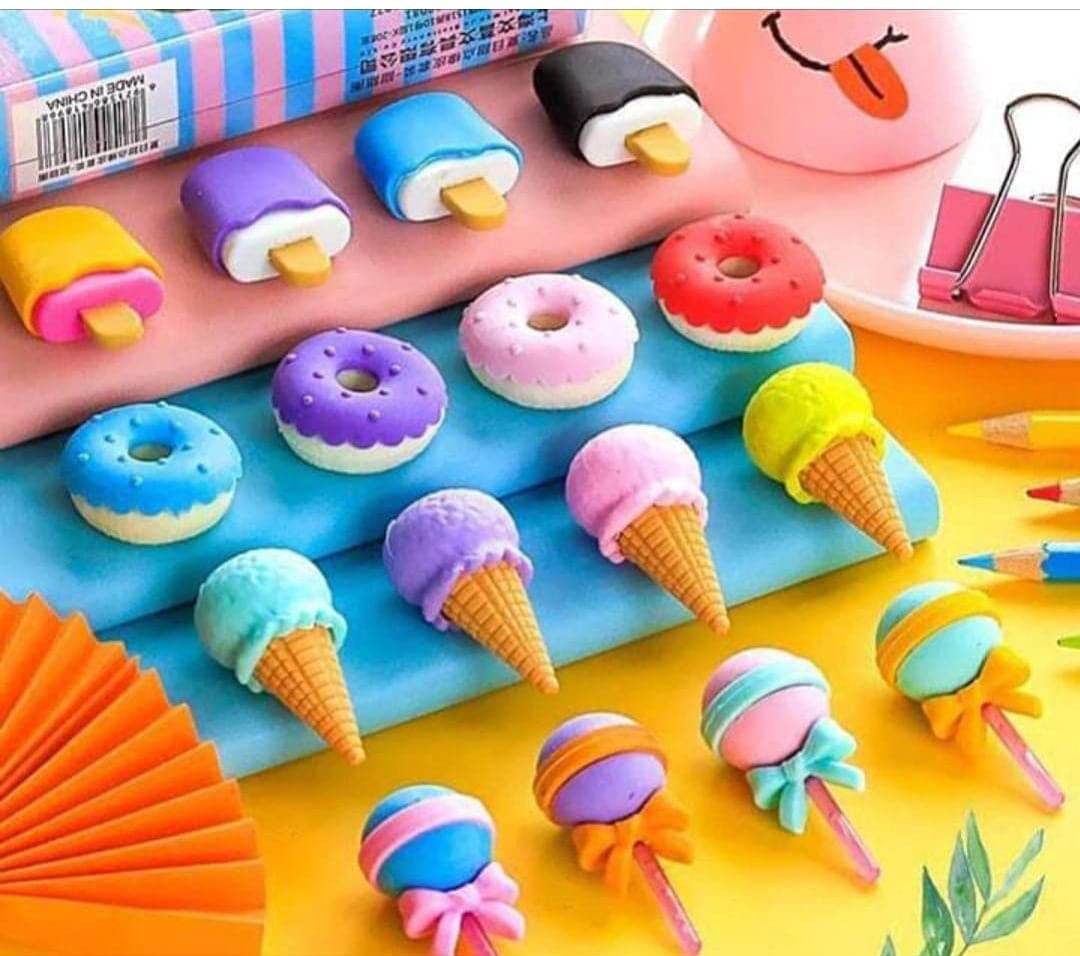 Cone / Donut / Lolipop / Ice cream / Eraser for Girls & Boys / Eraser for School B'Day Return Gift Party Doughnut Lollipop Ice Cream Theme Shape Erasers Set for Kids Educational Stationary kit, School Supplies (1 Set 4 Pc) - infinityexculsivestore.com