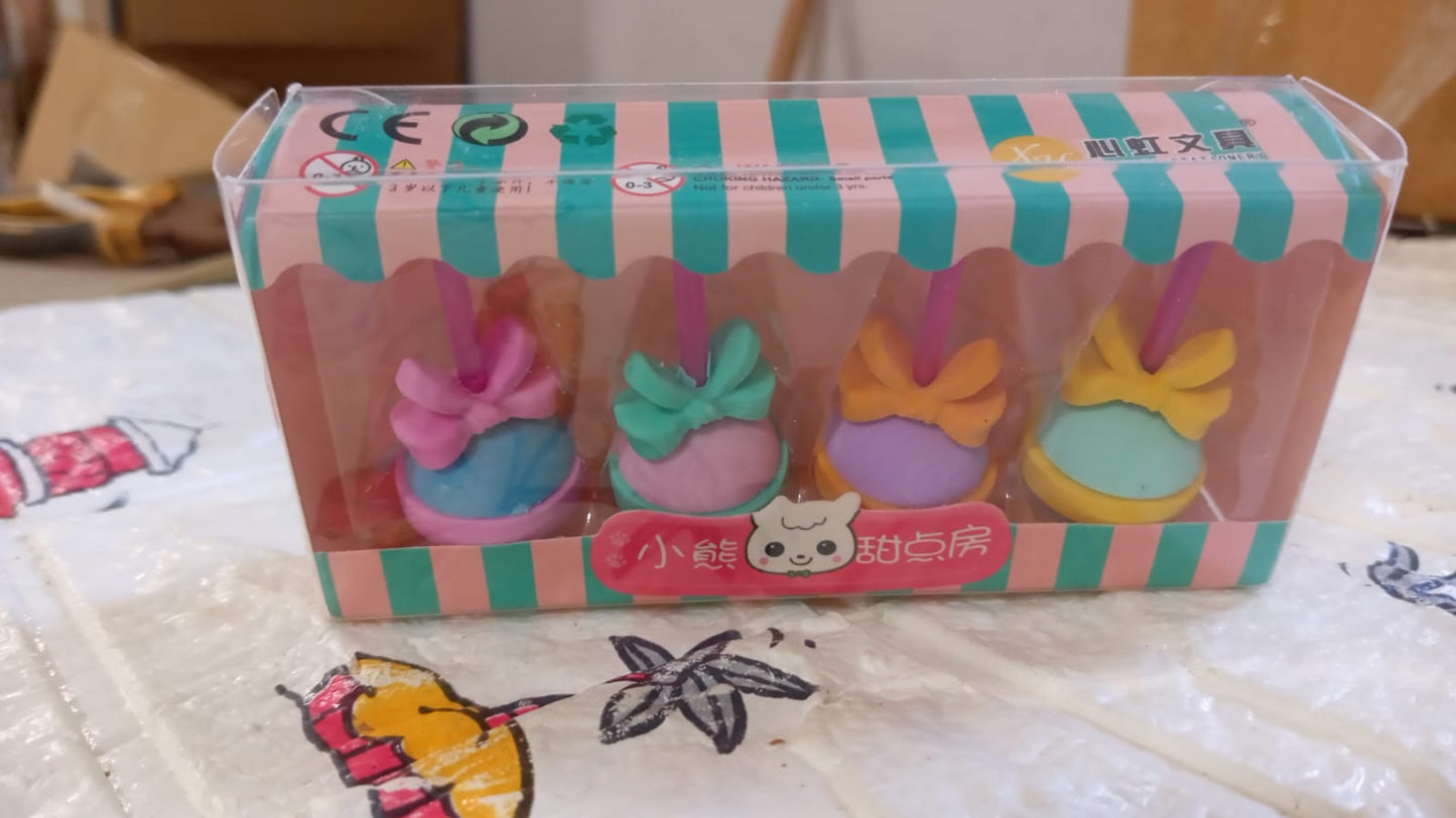 Lolipop Eraser for Girls & Boys / Eraser for School B'Day Return Gift Party Doughnut Lollipop Ice Cream Theme Shape Erasers Set for Kids Educational Stationary kit, School Supplies (1 Set 4 Pc) - infinityexculsivestore.com