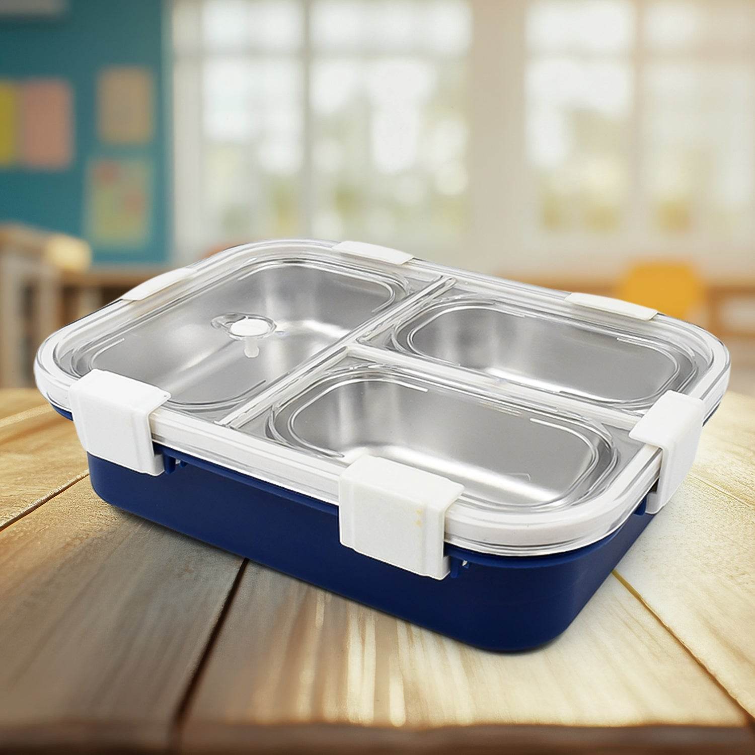 3 Compartment Transparent Stainless Steel Lunch Box for Kids, Tiffin Box, Lunch Box, Lunch Box for Kids, Insulated Lunch Box, Lunch Box for Office Women and Men, Stainless Steel Tiffin Box for Boys, Girls, School Office (Multi Color) - infinityexculsivestore.com